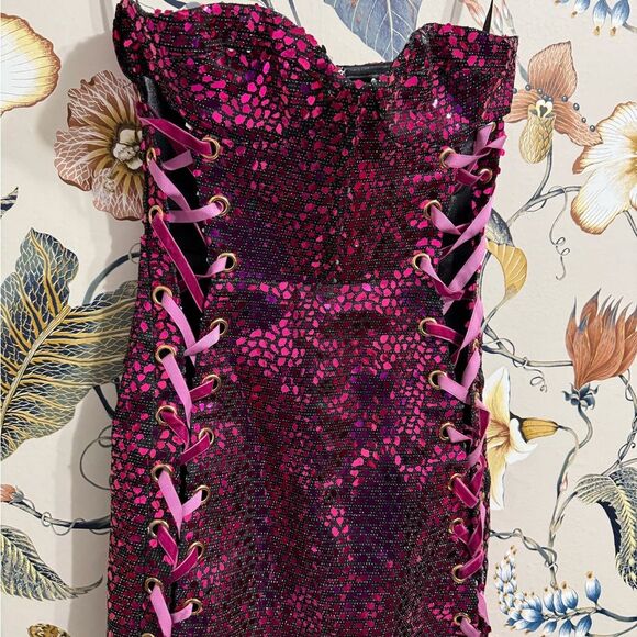 Bronx and Banco Purple Sequin Lace-Up Dress - Picture 7 of 13